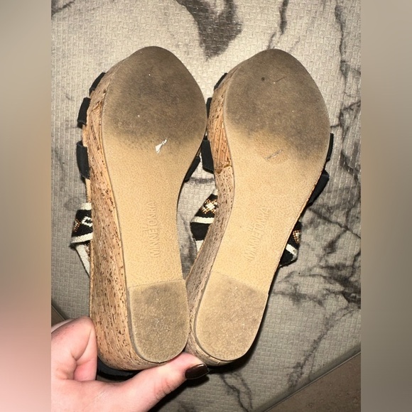 Minnetonka women’s bohemian western leather cork wedge heel sandal slip on 8 - Picture 9 of 10